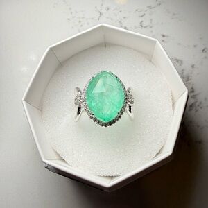 Bomb Party Waterstar Glam Resort Wear Ring in Mint Tourmaline/Silver - 10